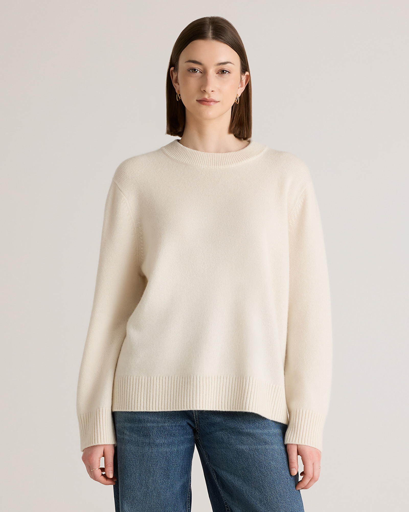 Ivory Mongolian Cashmere Oversized Crewneck Sweater