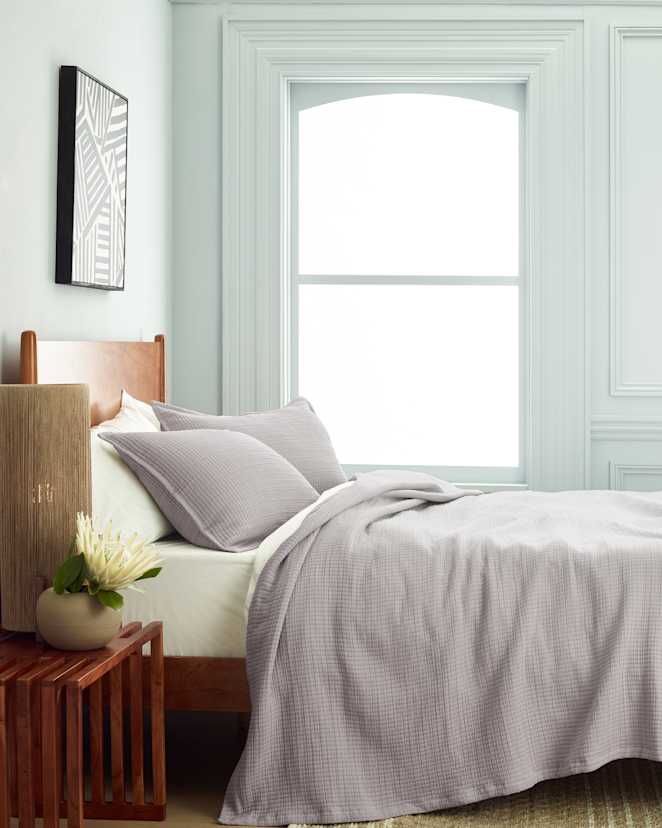 Light Grey Couvre-lit en coton biologique côtelé