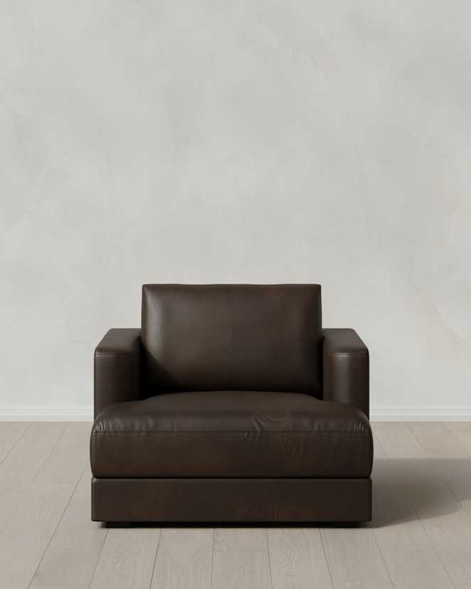 Smoke Sierra Curved Arm Accent Chair in Leather