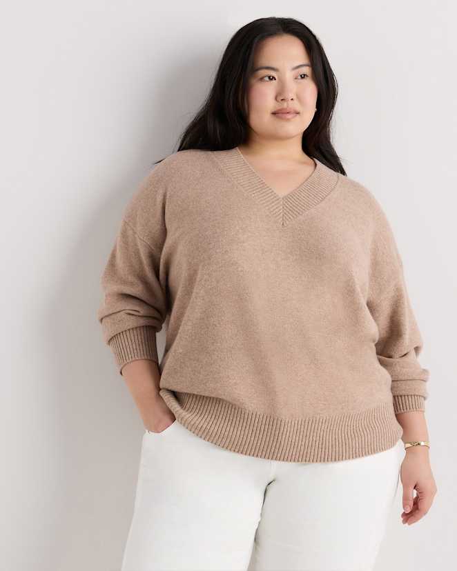 Oatmeal Mongolian Cashmere Oversized V-Neck Sweater