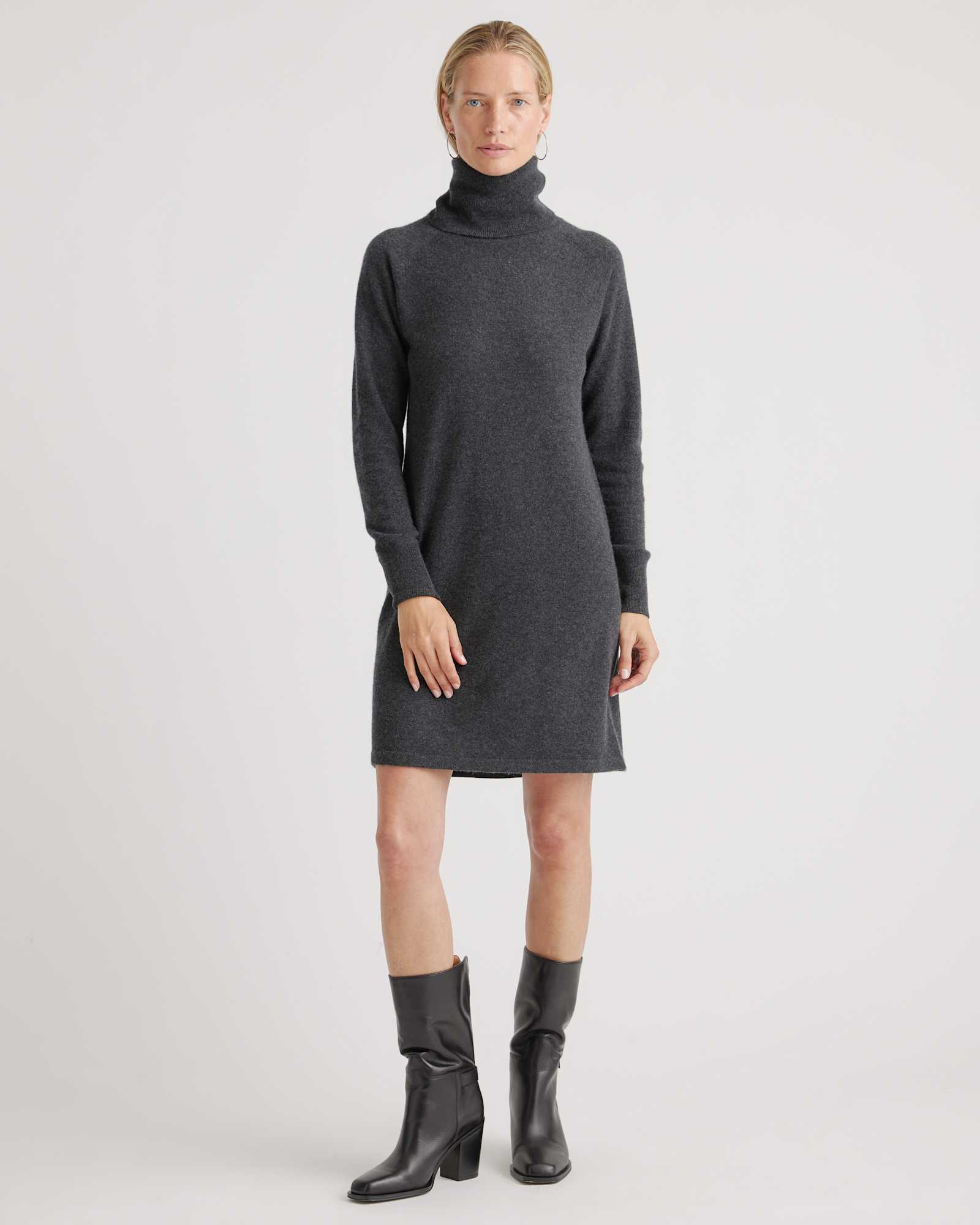 Charcoal Mongolian Spring Cashmere Turtleneck Sweater Dress