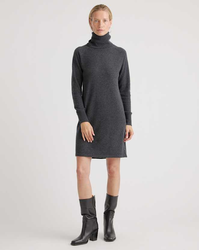 Charcoal Mongolian Cashmere Turtleneck Sweater Dress