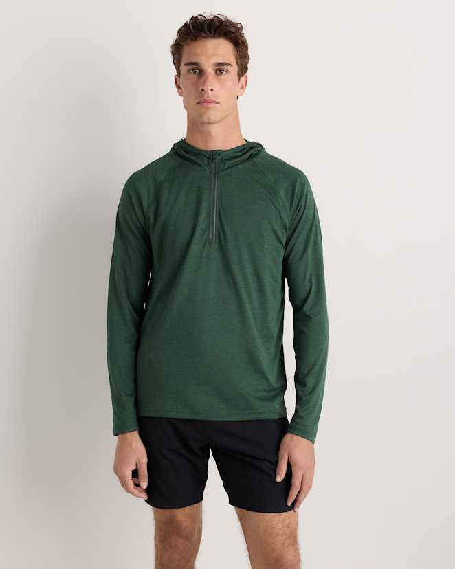 Heather Olive Pull à capuche de performance et de sport en maille à glissière un quart