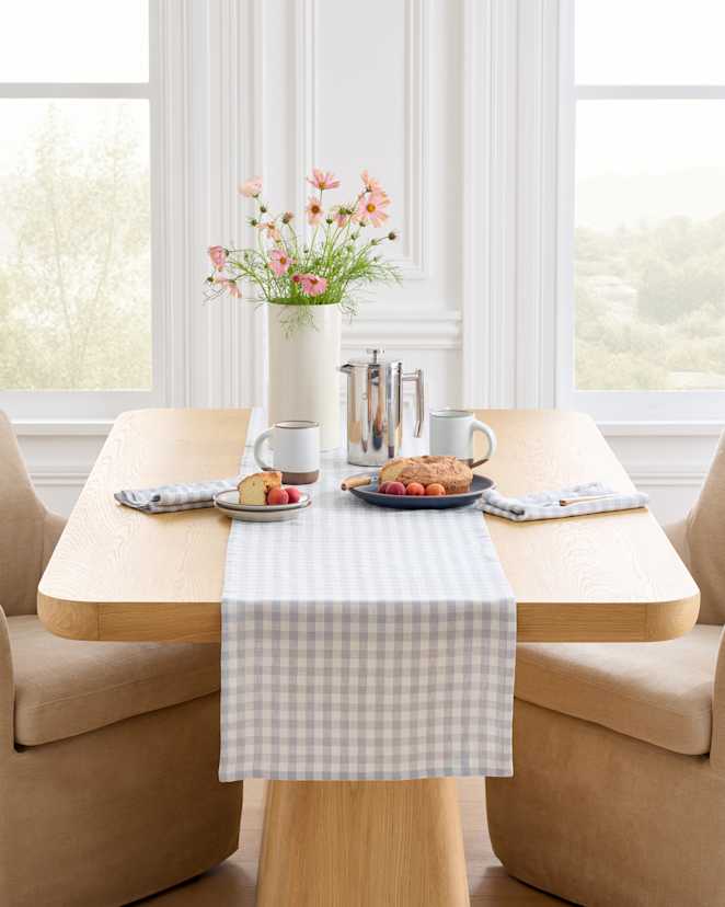 Blue Fog European Linen Gingham Table Runner