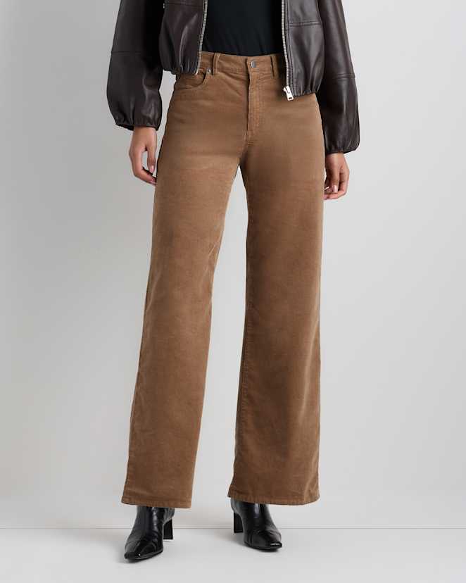 Warm Brown Organic Stretch Corduroy Wide Leg Pants