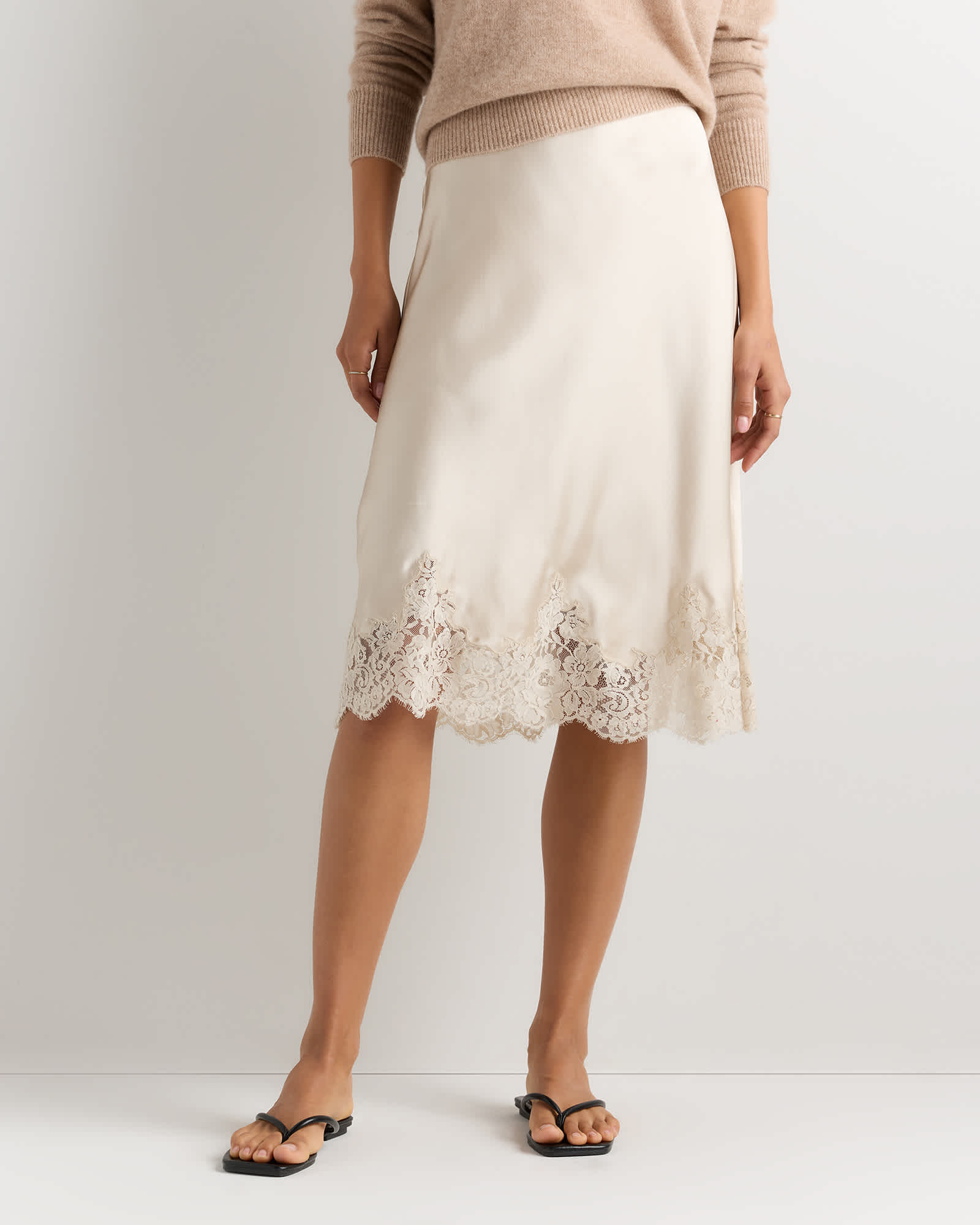 Champagne 100% Washable Silk Lace Skirt