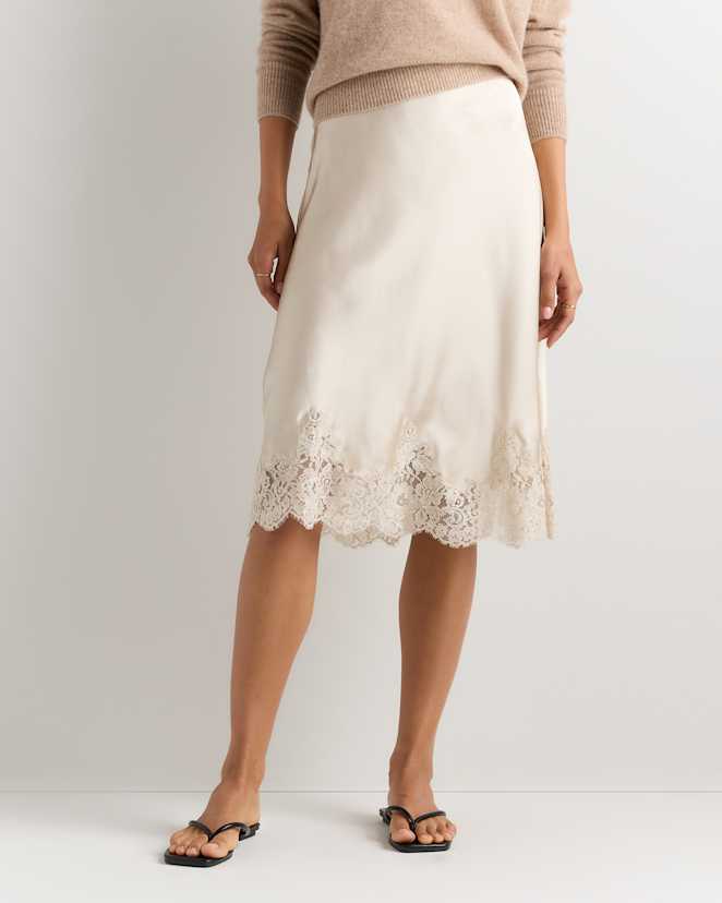Champagne 100% Washable Silk Lace Skirt