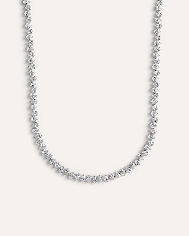 White Gold 14K Gold Lab Grown Diamond Alternating Pear Tennis Necklace