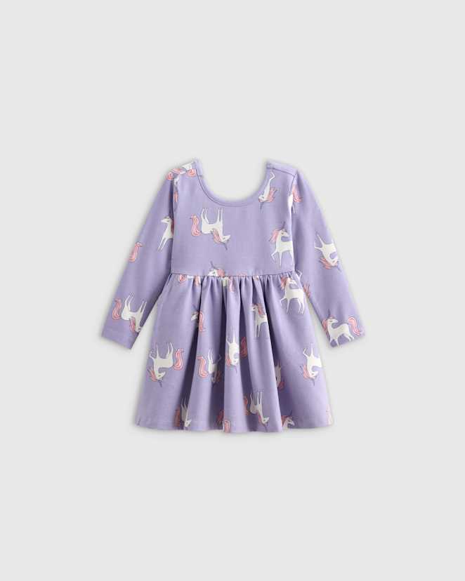 Lilac Unicorn Organic Cotton Long Sleeve Skater Dress