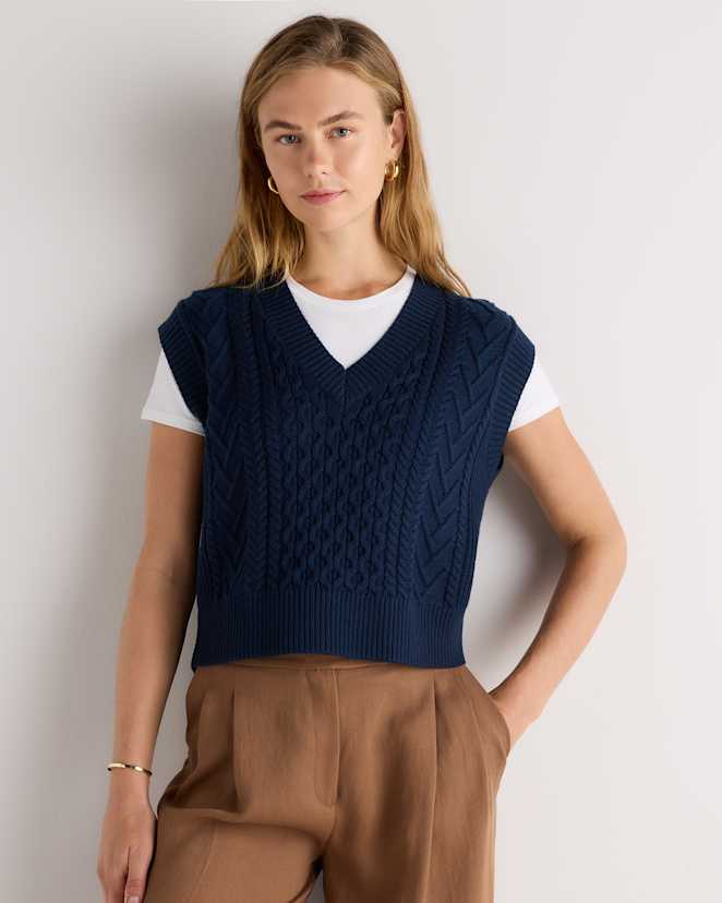 Riviera Navy Australian Merino Wool Cable Sweater Vest