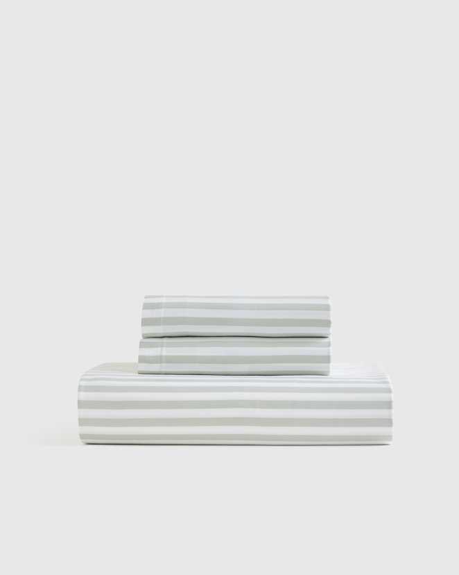Tailored Stripe Mist Bamboo Stripe Fitted Sheet Set