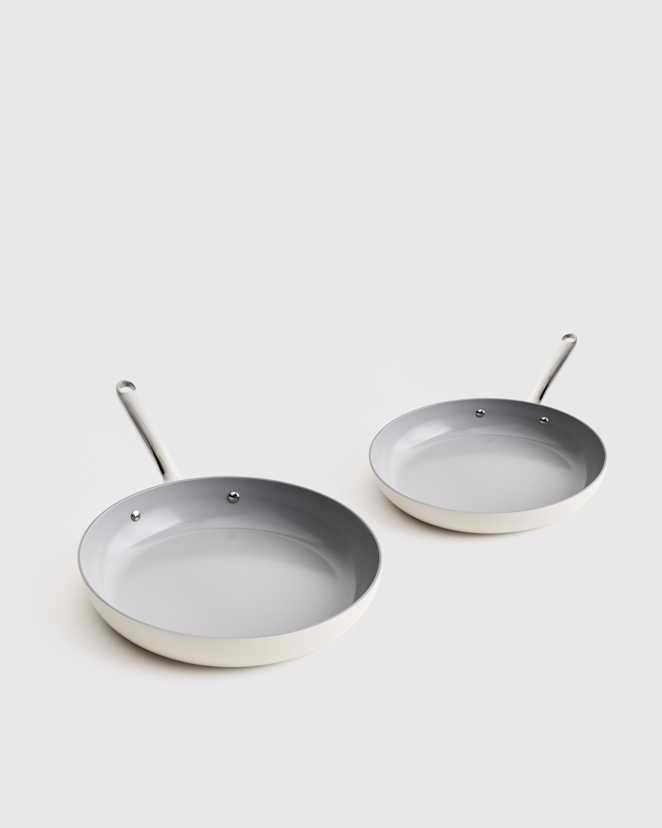 Ivory Ceramic Nonstick Frying Pan Set: 10" & 12"