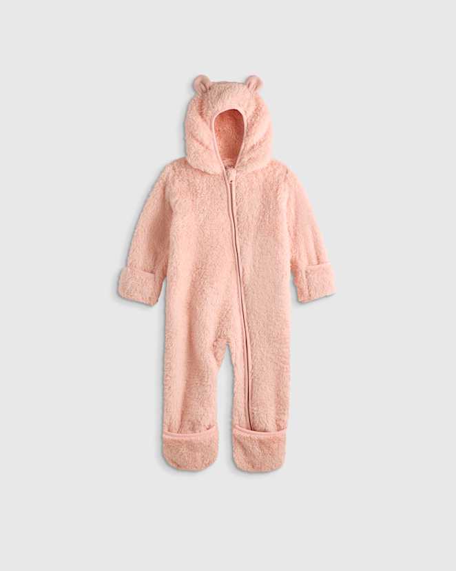 Cozy Pink Recycled Sherpa Fleece Baby Bear Bunting