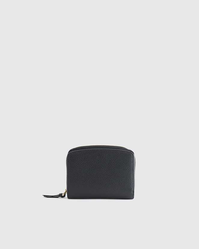 Black Italian Pebbled Leather Compact Wallet