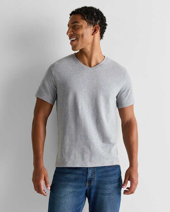 Heather Grey 100% Organic Cotton Slub V-Neck Tee