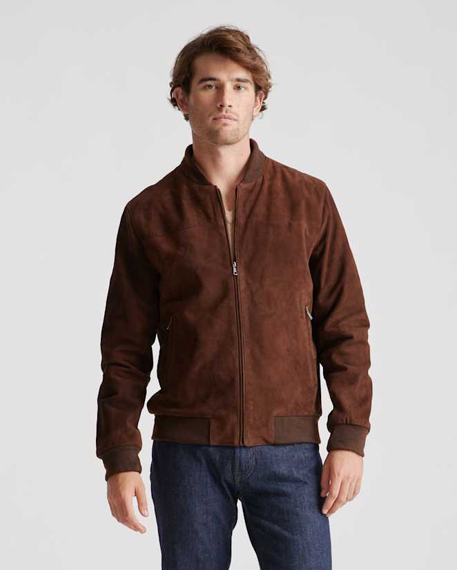 Brown 100% Suede Bomber Jacket