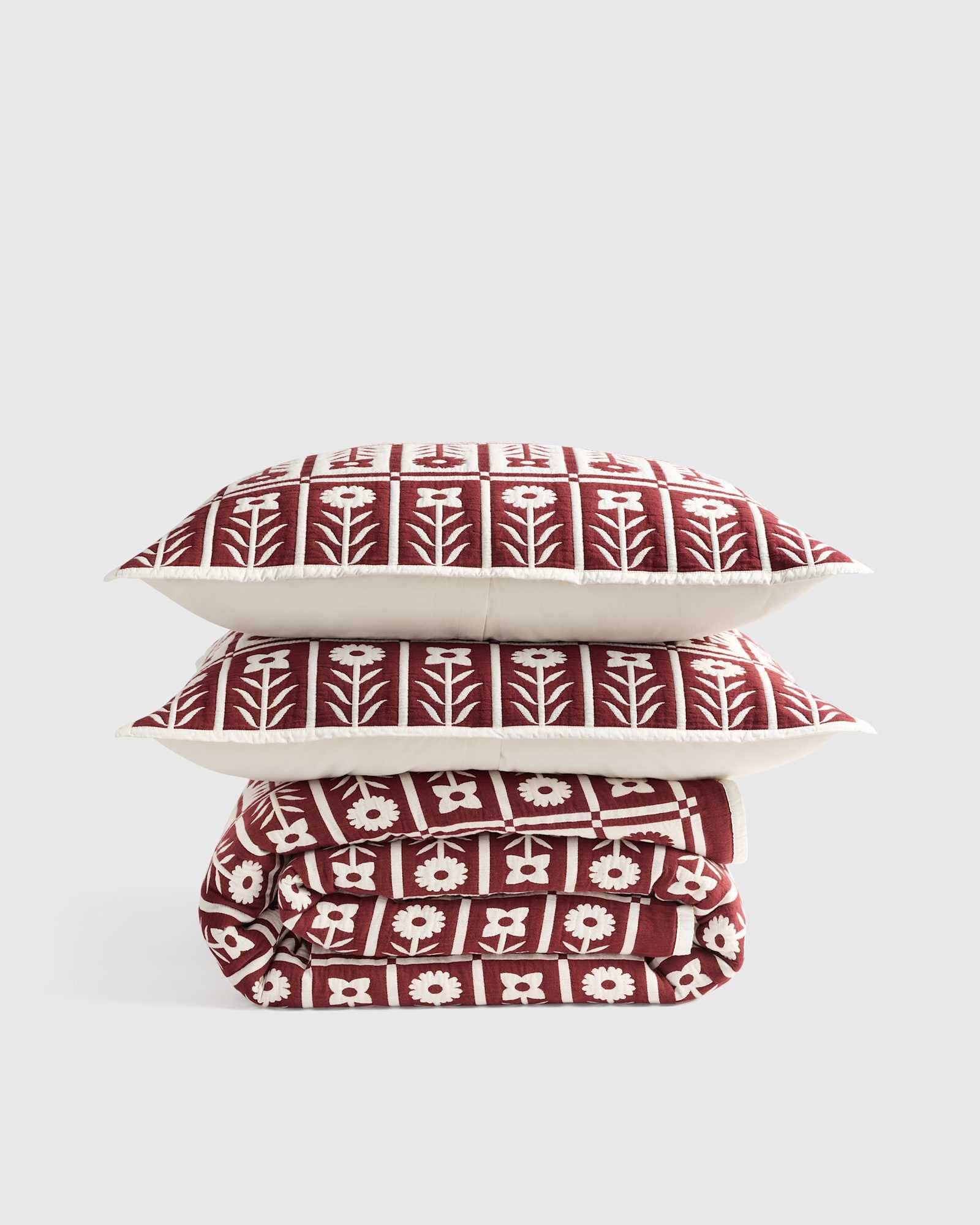 Burgundy Organic Cotton Jacquard Floral Coverlet Set