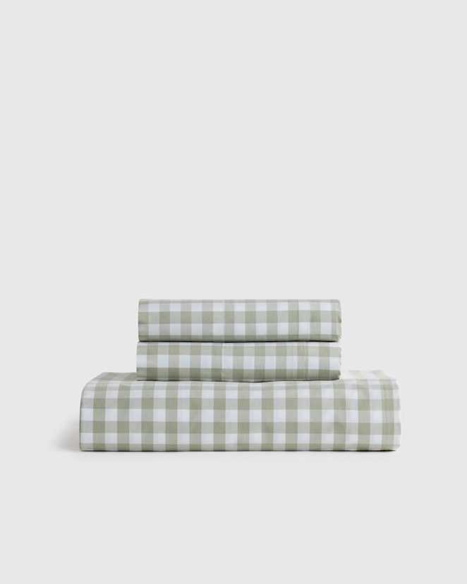 Willowleaf Organic Crisp Percale Gingham Fitted Sheet Set