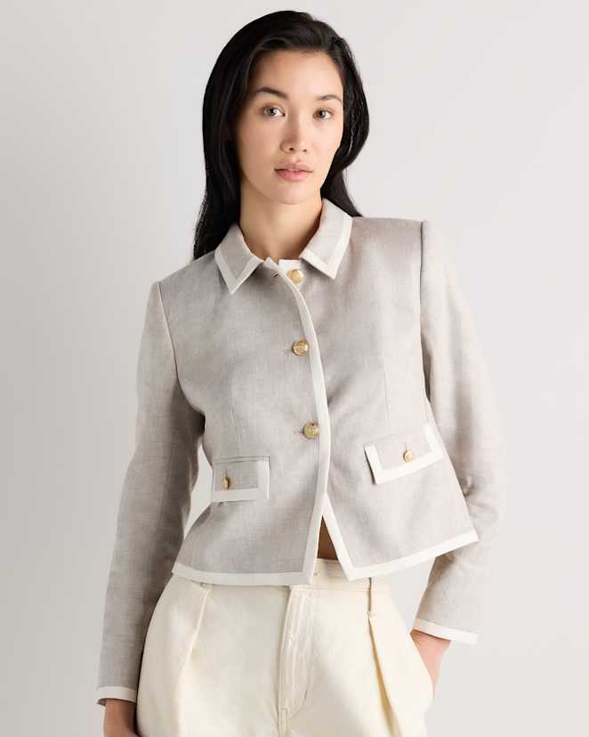 Flax/Ivory European Stretch Linen Cropped Lady Jacket