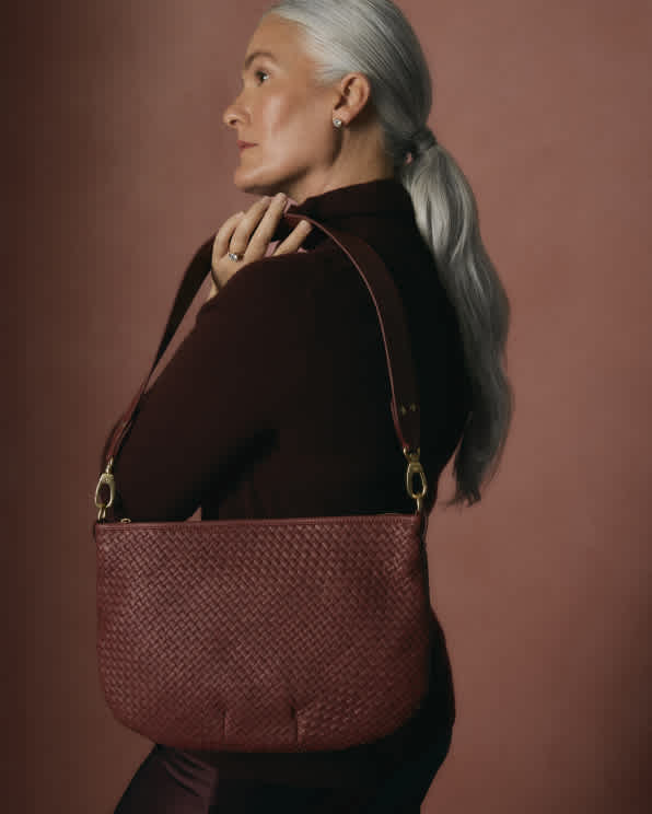 wovencrescentbag Cognac Italian Leather Convertible Crescent Handwoven Shoulder Bag