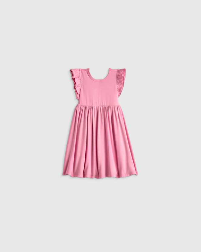 Misty Rose Bamboo Short Sleeve Flutter Twirl Dress