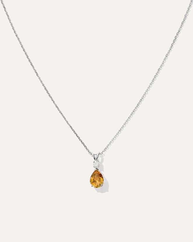 White Gold 14K Gold Diamond & Semi-Precious Gemstone Drop Necklace