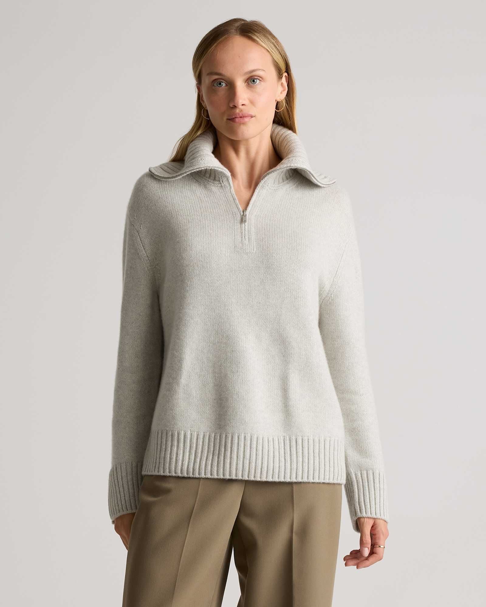 Pearled Ivory Luxe Baby Cashmere Quarter Zip Sweater