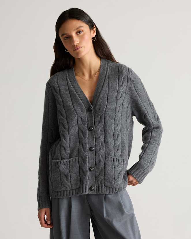 Heather Pewter Luxe Baby Cashmere Cable Cardigan