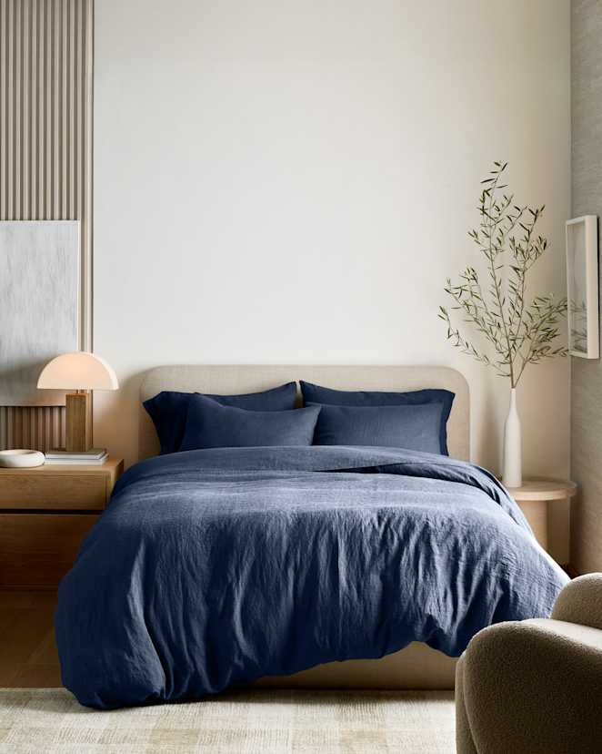 Navy European Linen Duvet Cover Set