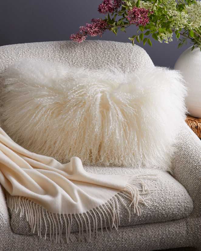 Ivory Luxe Mongolian Lamb Lumbar Pillow Cover