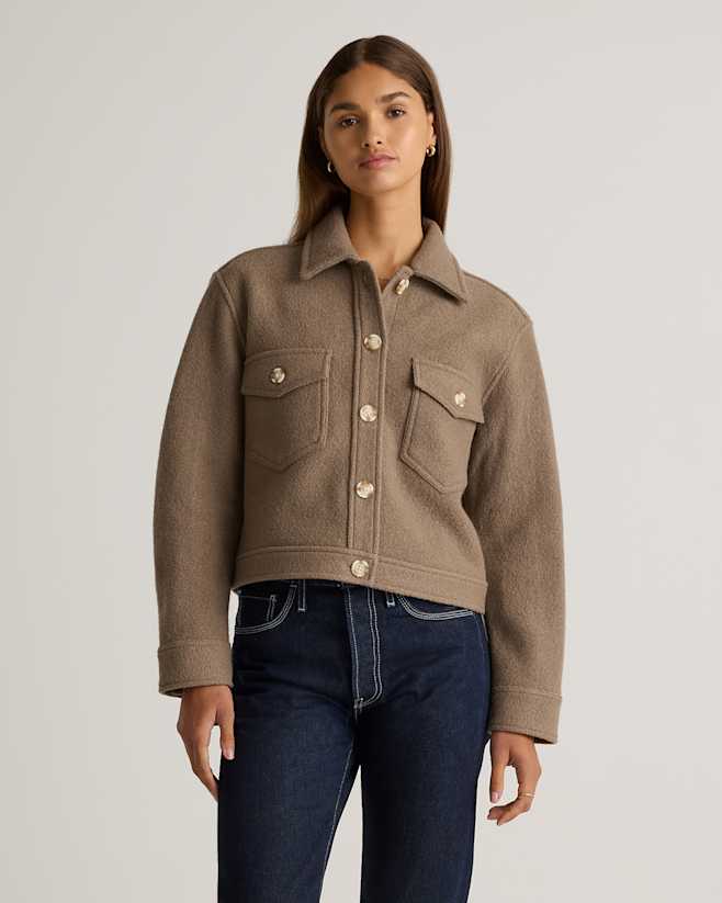 Heather Elm 100% Merino Wool Cropped Shirt Jacket