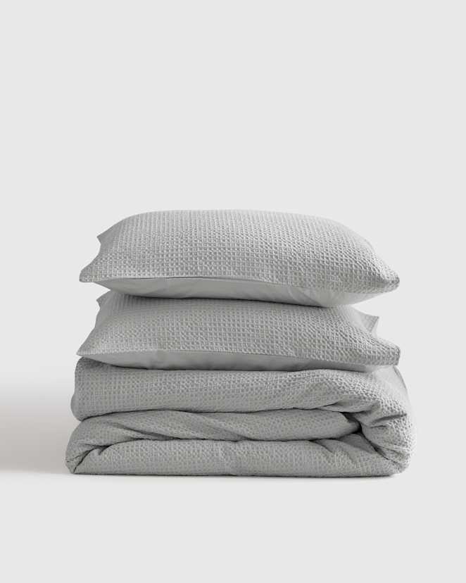 WaffleLightGreyDuvetSet 434 (1) Light Grey Organic Luxe Honeycomb Duvet Cover Set