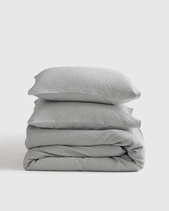 Light Grey Organic Luxe Honeycomb Duvet Cover Set