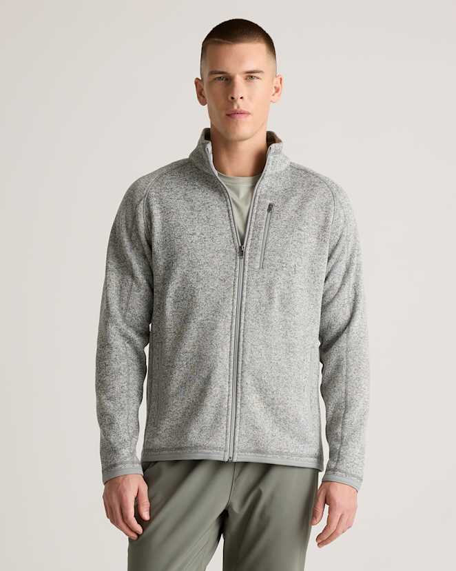 Heather Grey Sweater-Knit Fleece Full-Zip Jacket
