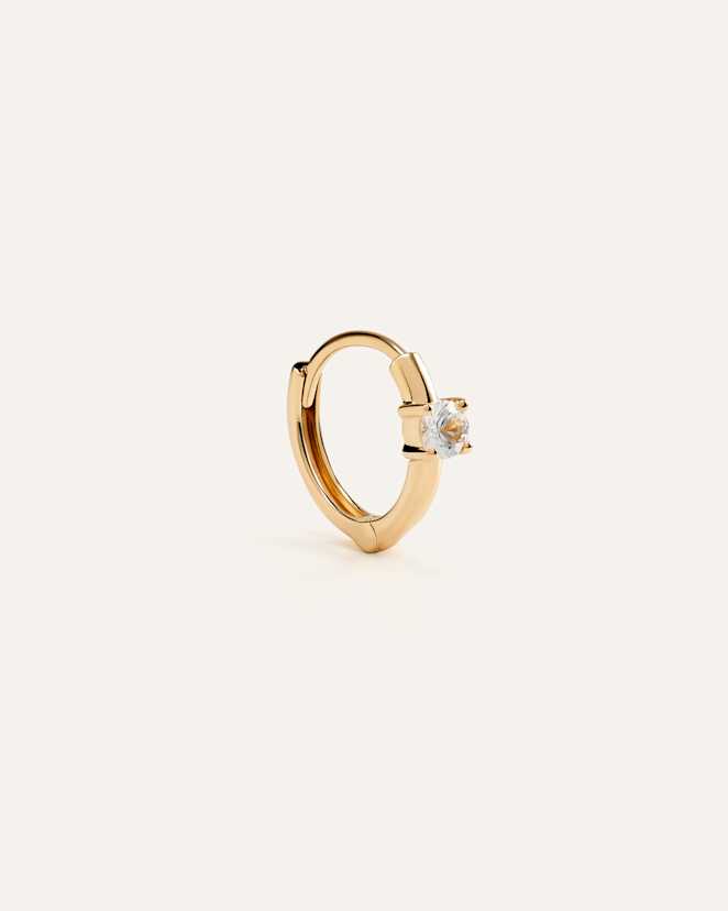 White Sapphire 14K Gold Gemstone Tiny Huggie - Single