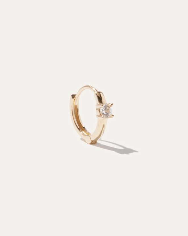 White Sapphire 14K Gold Gemstone Solo Mini Hoop