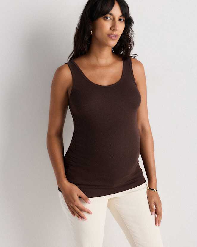Coffee Bean Brown Bamboo Rib Maternity Scoop Neck Tank