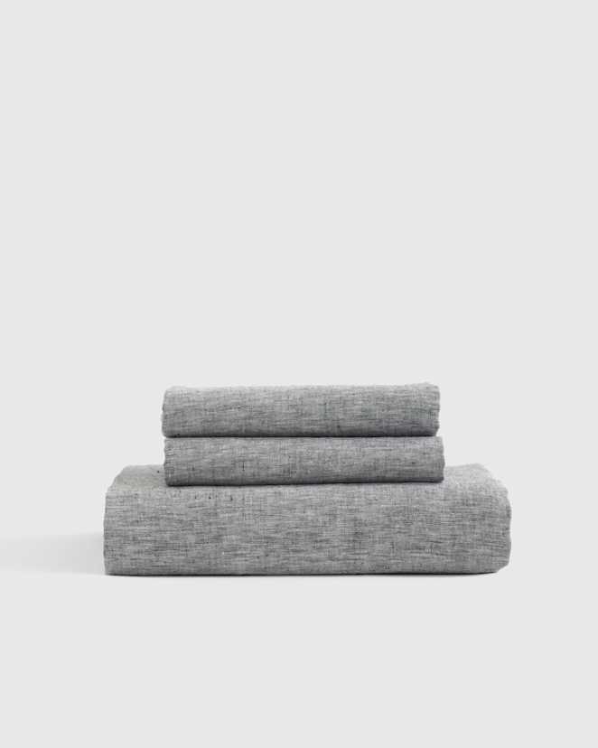 Charcoal European Linen Chambray Fitted Sheet Set