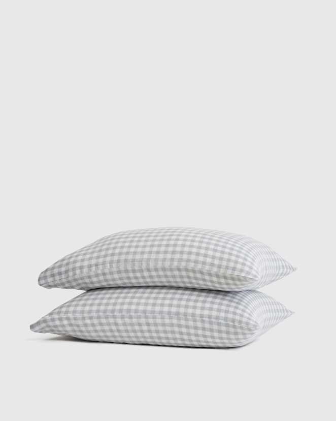 Blue Fog European Linen Gingham Pillowcase Set