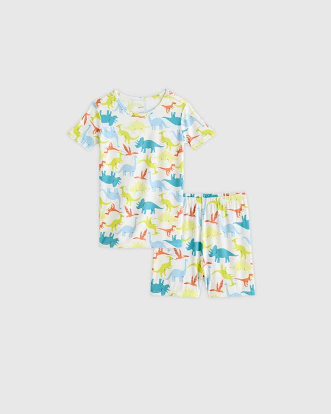 Colorful Dinos Bamboo Short Sleeve and Shorts Pajama Set