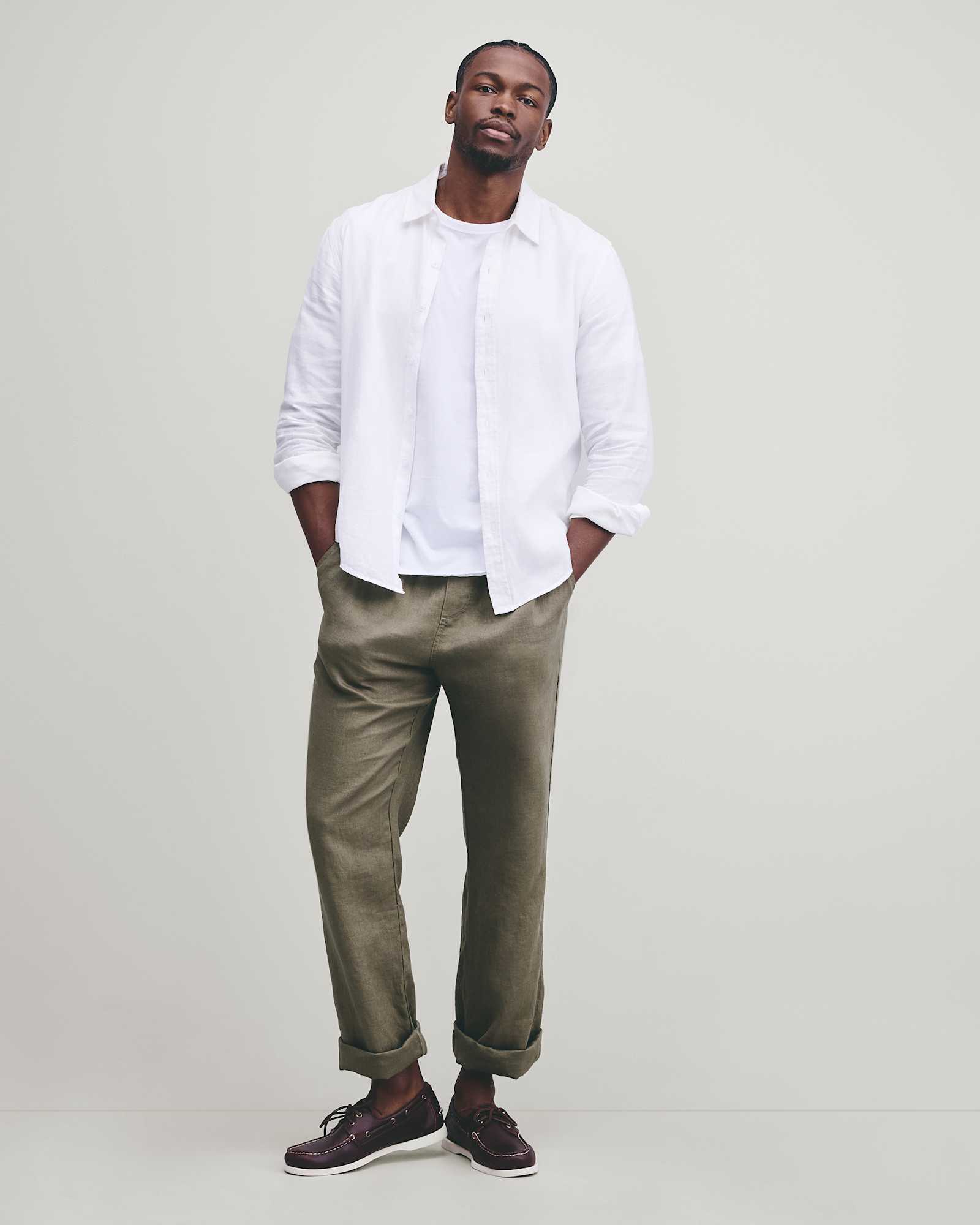 bayberry-olive 100% European Linen Drawstring Beach Pants