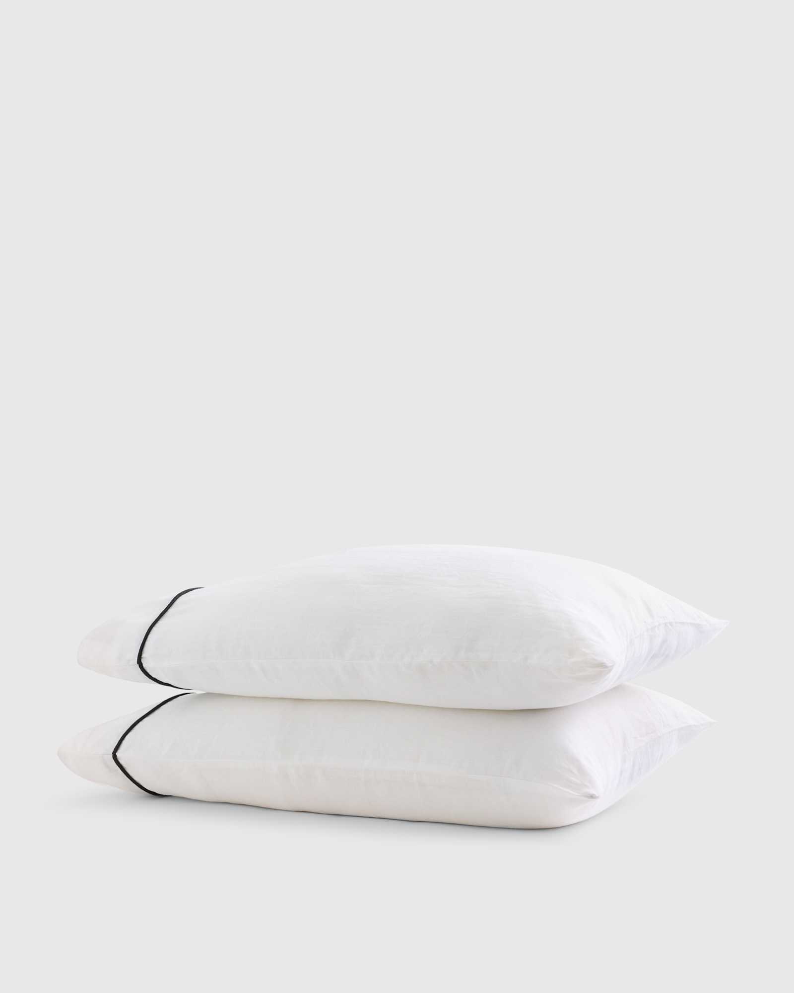 White/Black European Linen Piped Pillowcase Set
