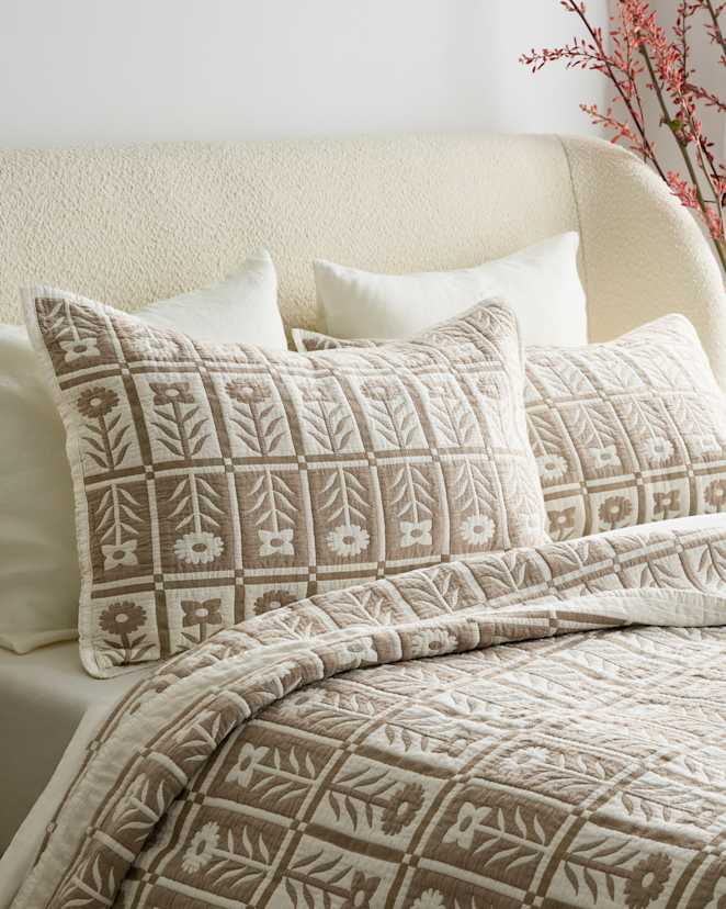 Toffee Organic Cotton Jacquard Floral Sham Set