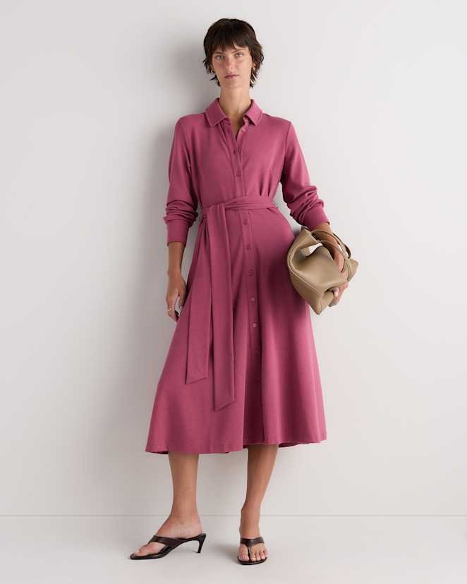 Faded Maroon Tencel Modal Knit Midi Shirt Dress