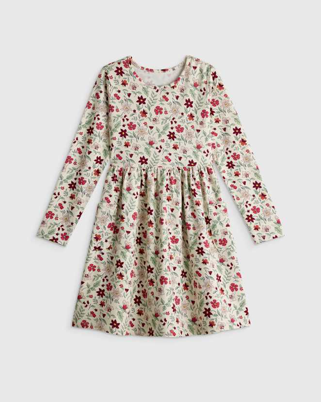 Floral Vines Organic Cotton Long Sleeve Fit and Flare Pocket Dress