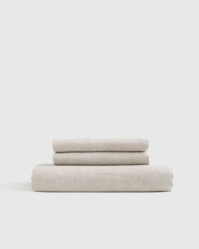 U--Bedd-240-Oat 189197 Natural European Linen Chambray Fitted Sheet Set