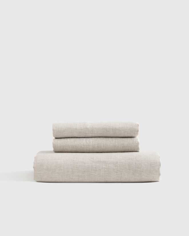 Natural European Linen Chambray Fitted Sheet Set