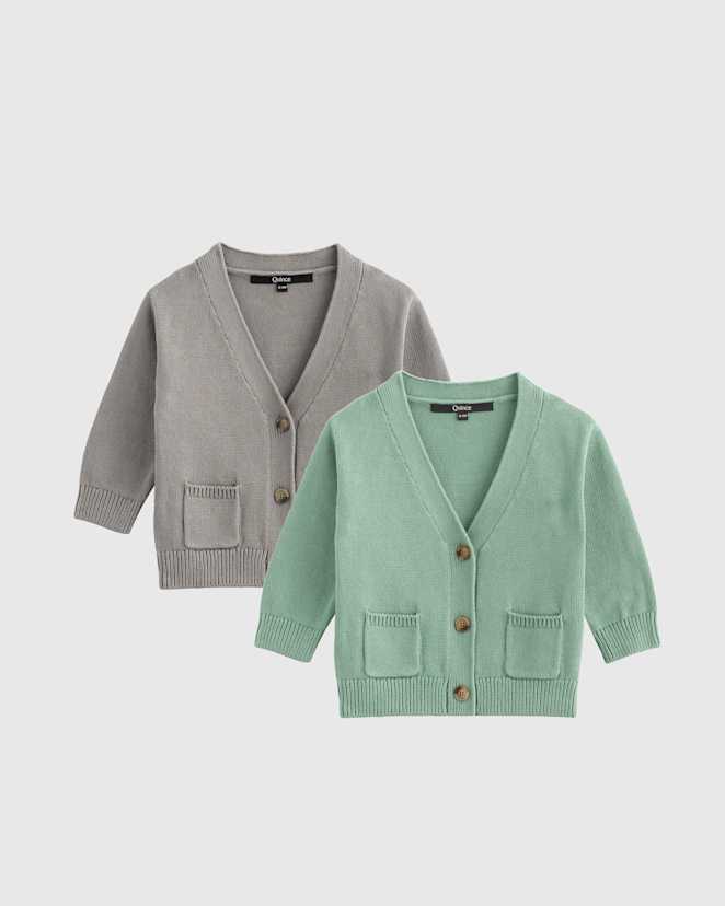 Grey/Granite Green 100% Organic Cotton Oversized V-Neck Cardigan 2-Pack