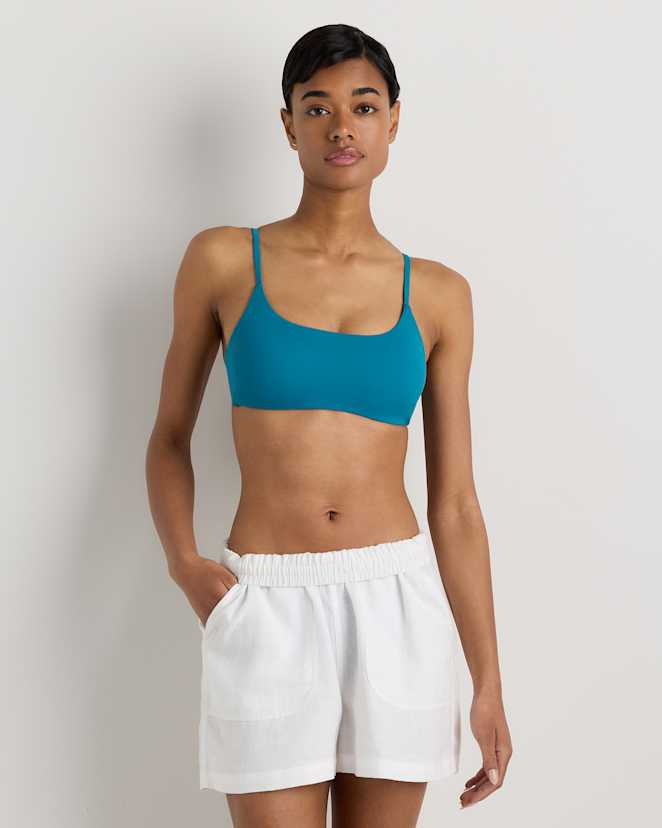 Lagoon Teal Blue Italian Scoop Neck Bikini Top