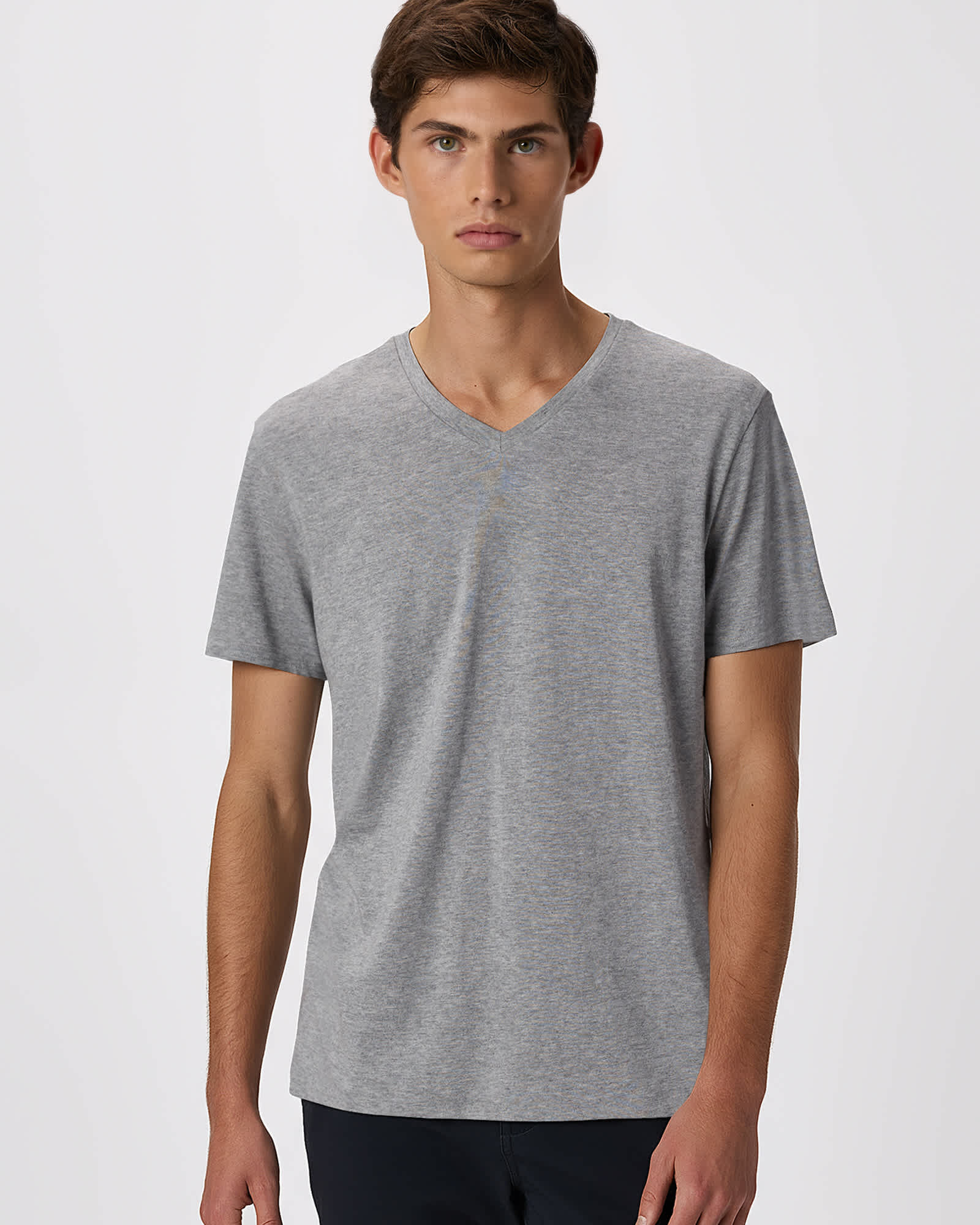 Heather Grey T-shirt à encolure en V en coton et modal